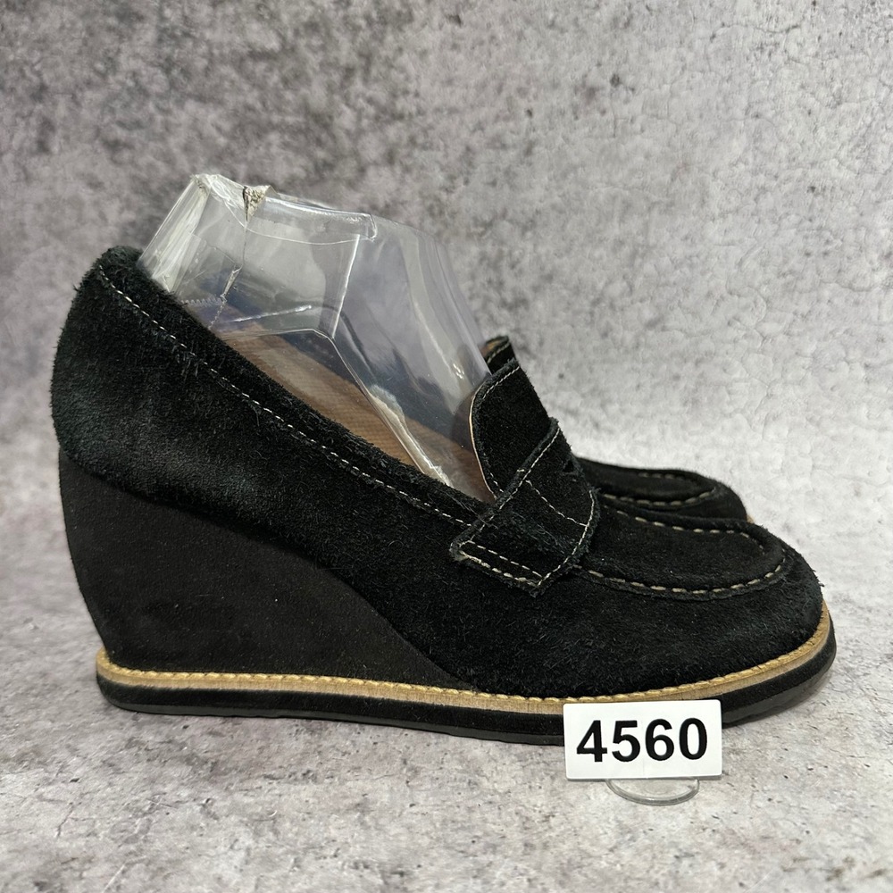 Dr. Scholl's Zenith Wedge Loafers Womens 8 Black Suede Memory Fit Cushion Brazil